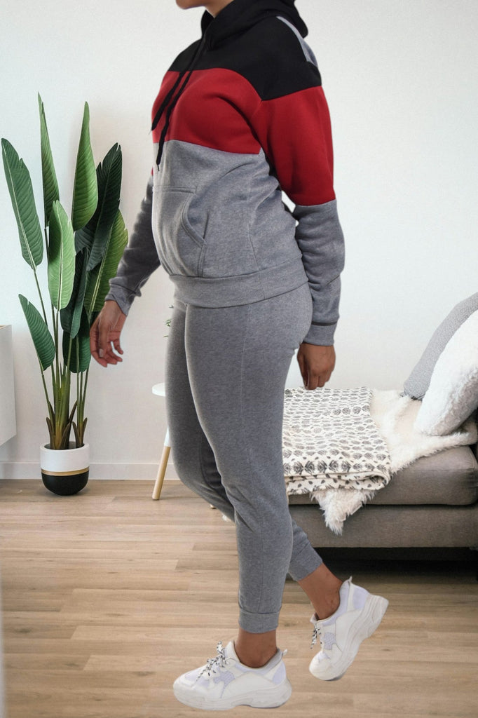 Grey Color Block Fleece Tracksuit - StylePhase SA