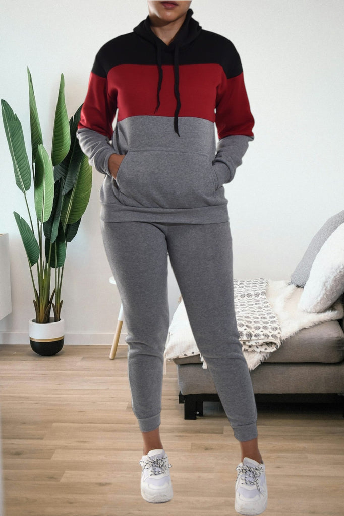 Grey Color Block Fleece Tracksuit - StylePhase SA