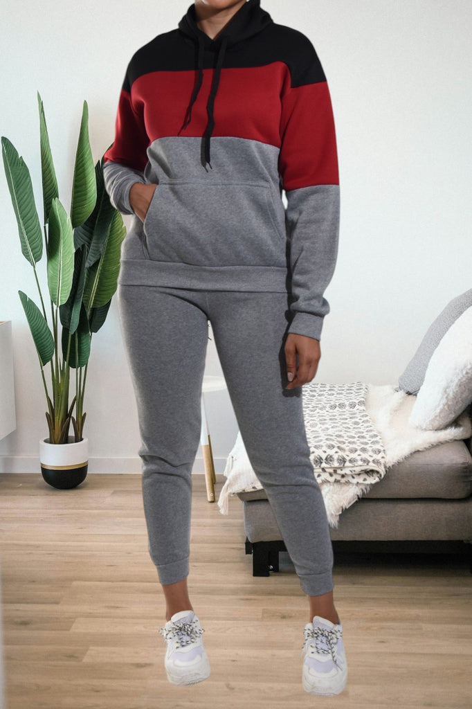 Grey Color Block Fleece Tracksuit - StylePhase SA