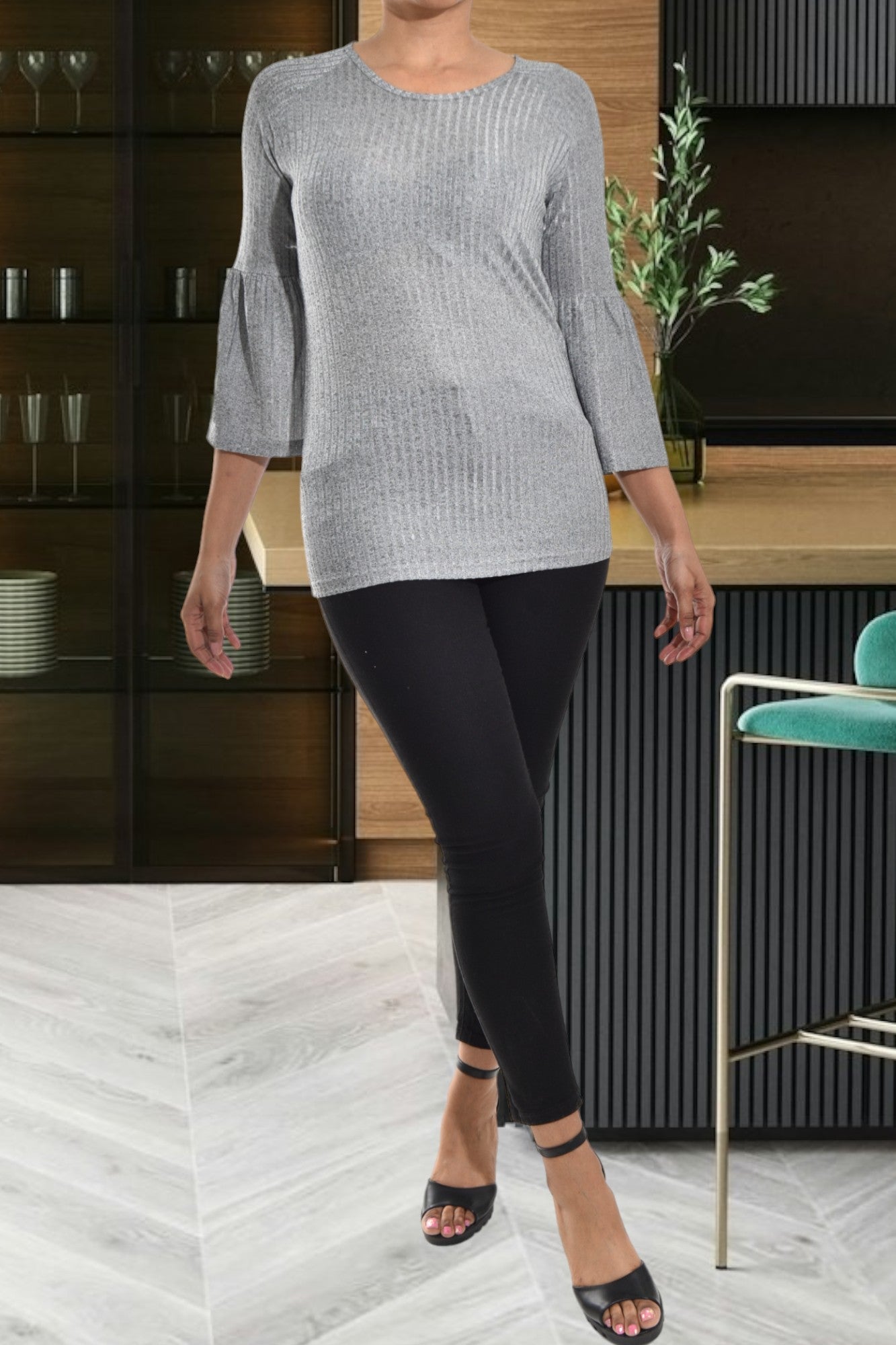 Grey Flare Sleeve Top - StylePhase SA