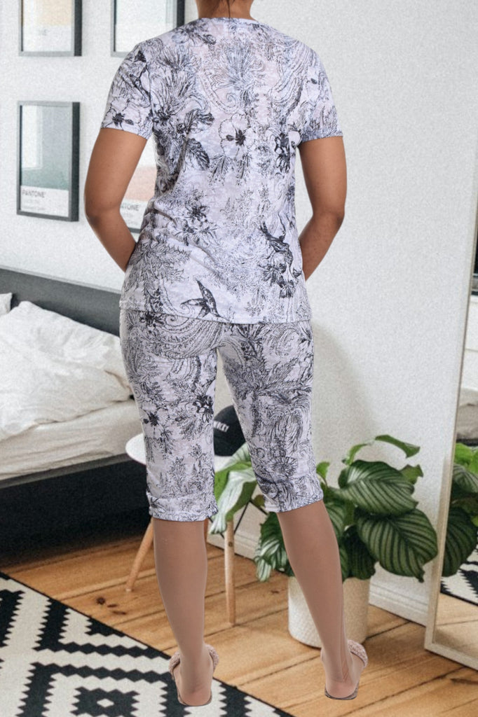 Grey Floral 3/4 Pyjama Set - StylePhase SA