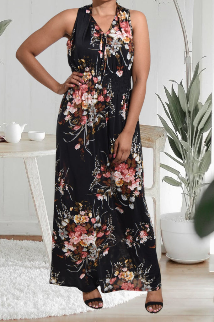 Grey Floral Halter Neck Dress - StylePhase SA