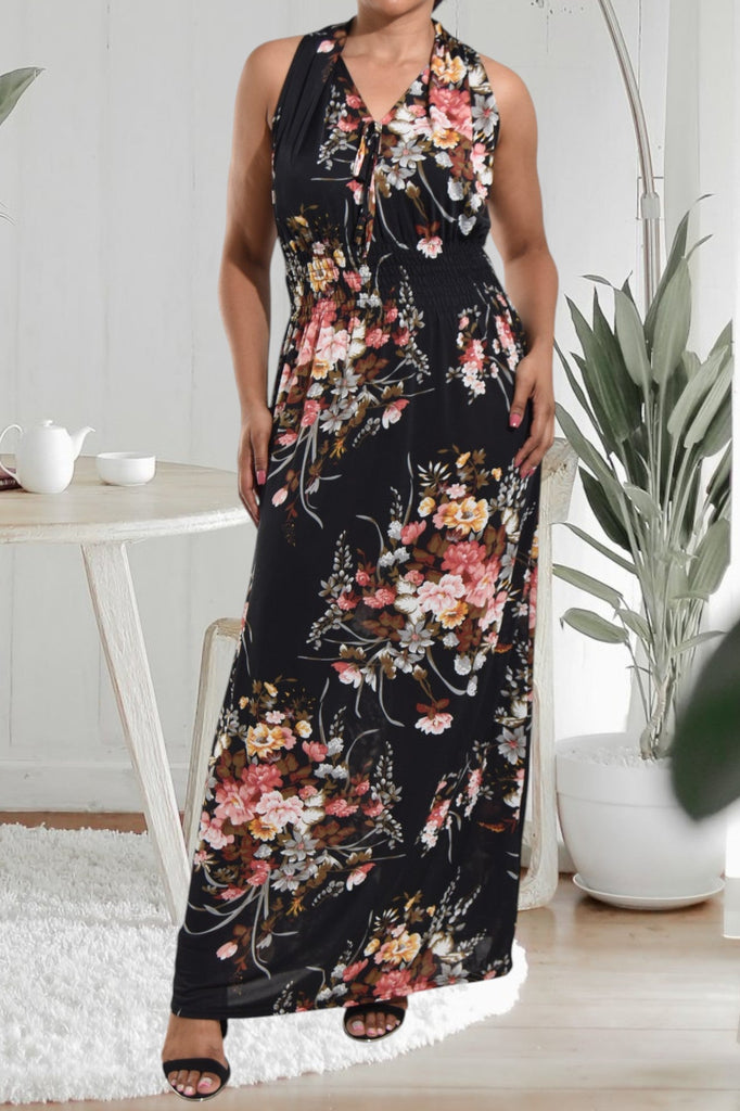 Grey Floral Halter Neck Dress - StylePhase SA