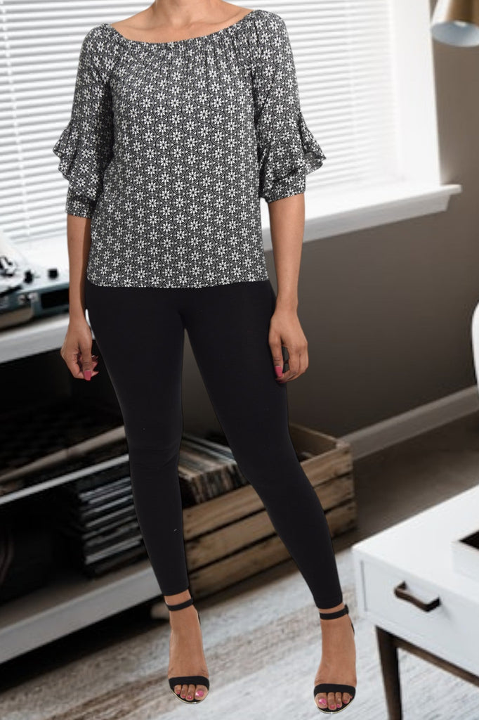 Grey Flutter Sleeve Top - StylePhase SA