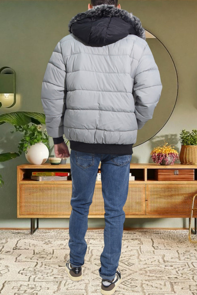 Grey Fur Hoody Jacket - StylePhase SA