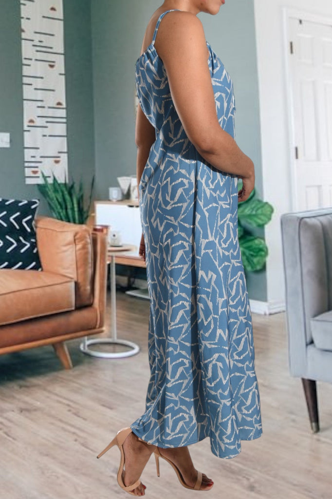 Grey Printed Strappy Maxi Tie Dress - StylePhase SA