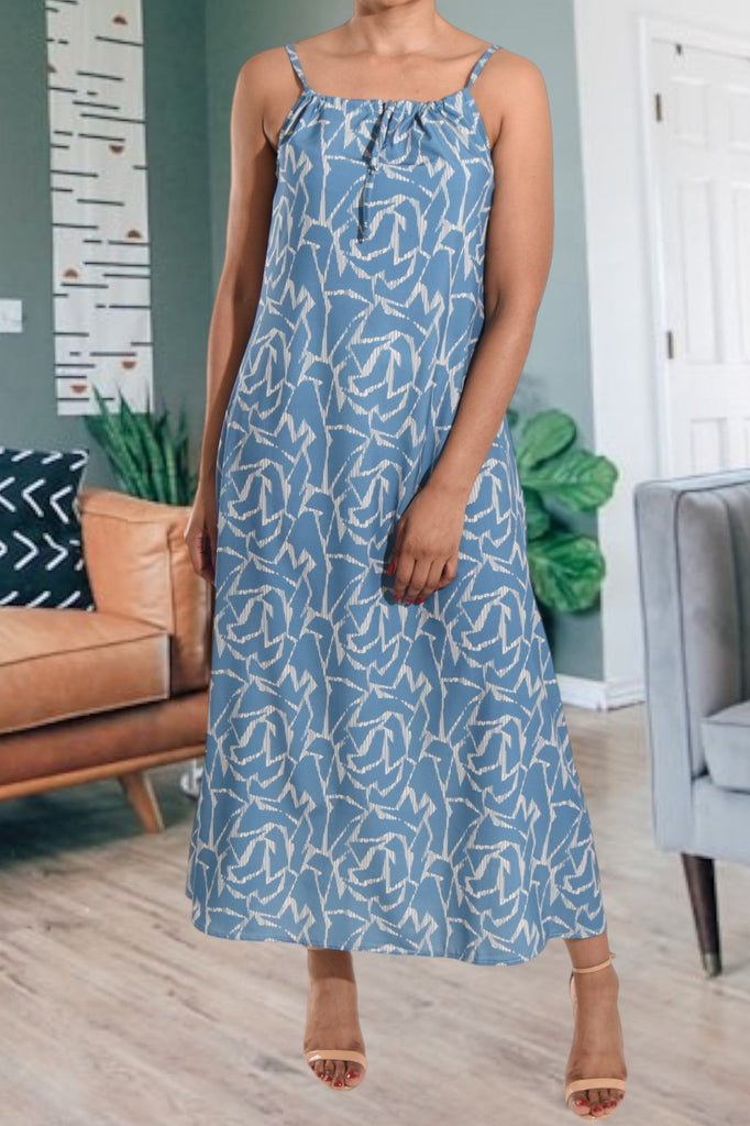 Grey Printed Strappy Maxi Tie Dress - StylePhase SA