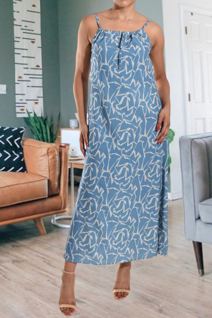 Grey Printed Strappy Maxi Tie Dress - StylePhase SA