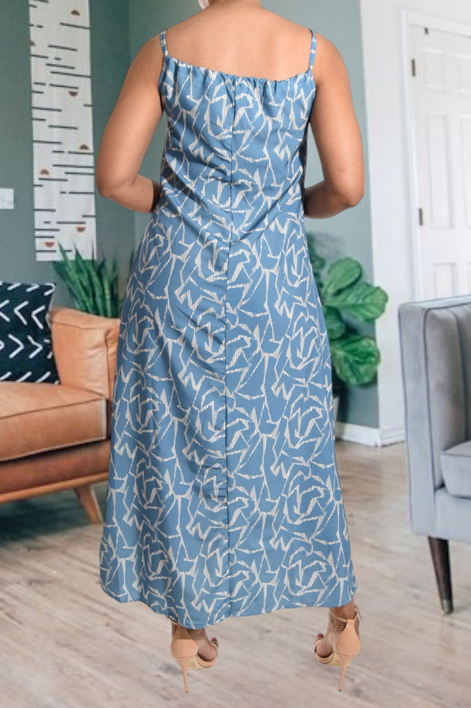 Grey Printed Strappy Maxi Tie Dress - StylePhase SA