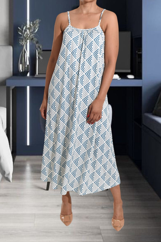 Grey Square Printed Strappy Maxi Dress - StylePhase SA