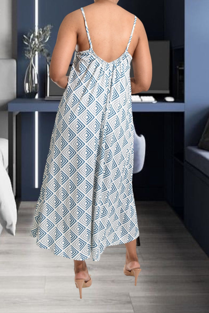 Grey Square Printed Strappy Maxi Dress - StylePhase SA