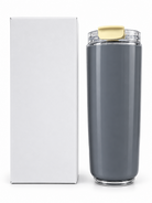 Grey travel bottle with clear flip-top lid and gift box