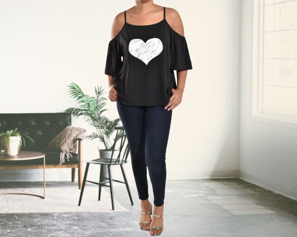 Heart Print Cold Shoulder Top - StylePhase SA
