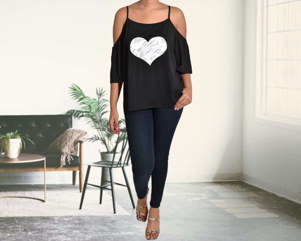Heart Print Cold Shoulder Top - StylePhase SA