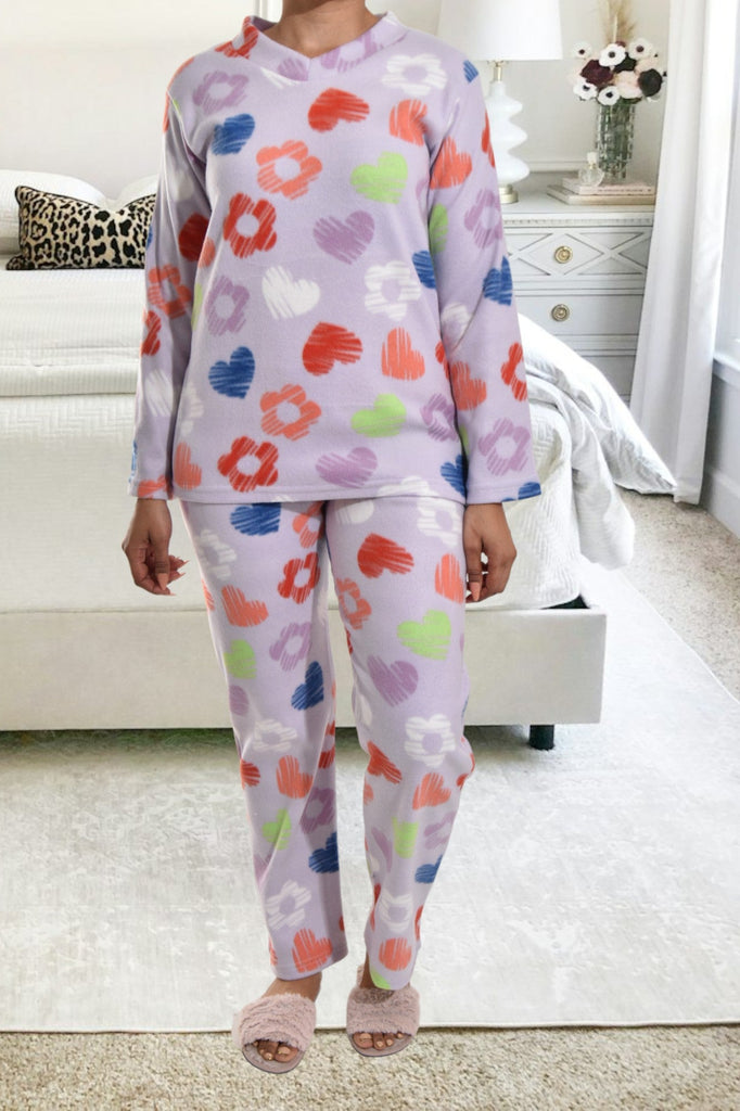 Heart Print Fleece Pj Set - StylePhase SA