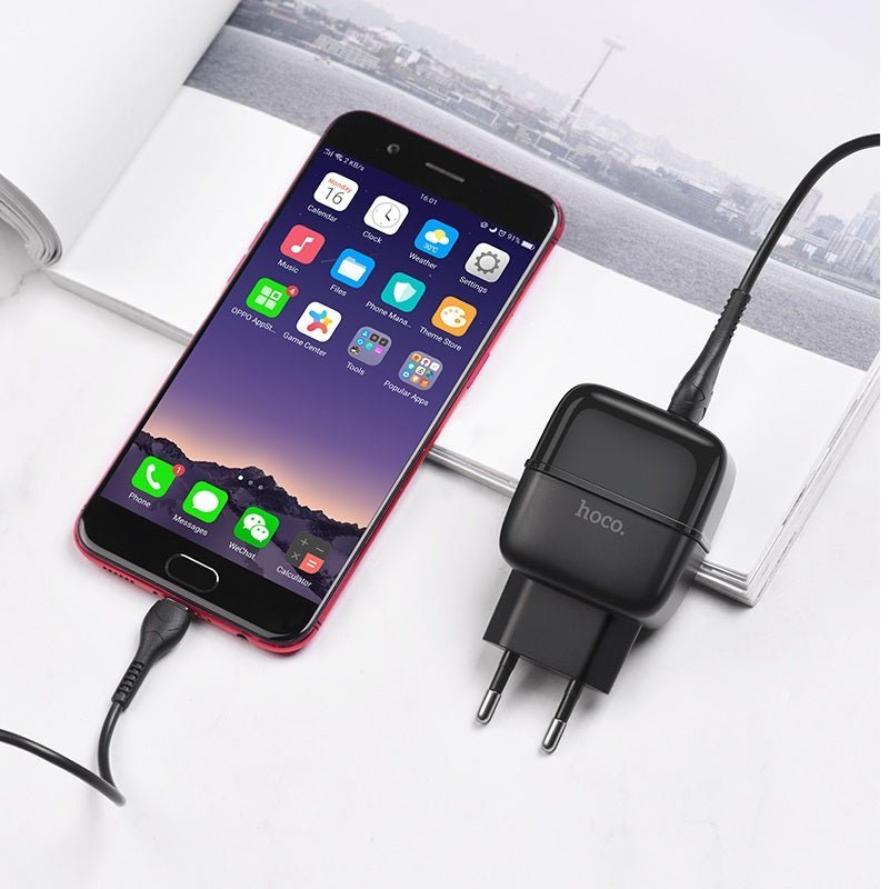 Hoco Dual Port Travel Charger Set - USB to Micro - StylePhase SA