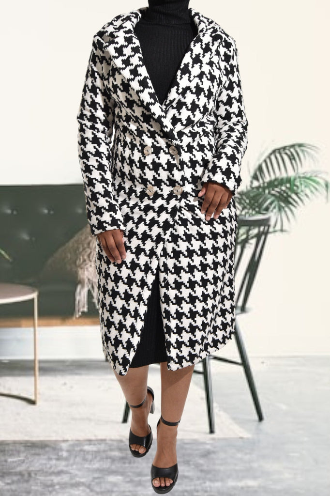 Houndstooth Heavy Weight Long Button Coat - StylePhase SA