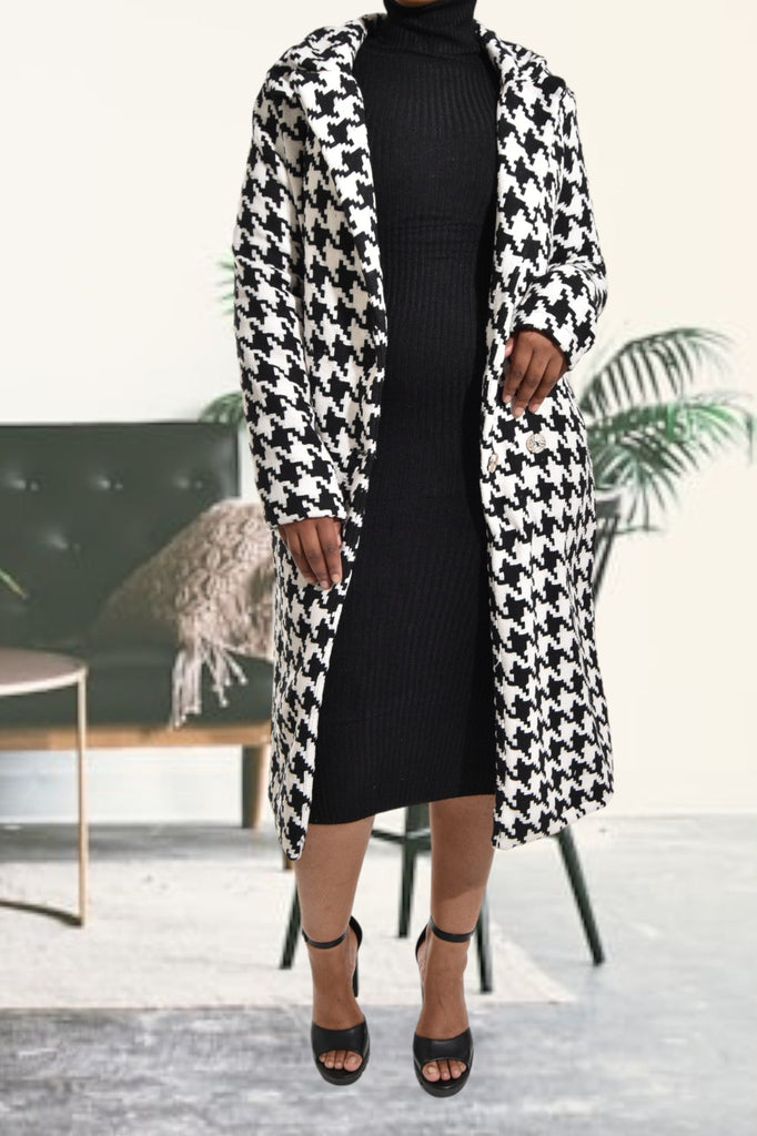 Houndstooth Heavy Weight Long Button Coat - StylePhase SA