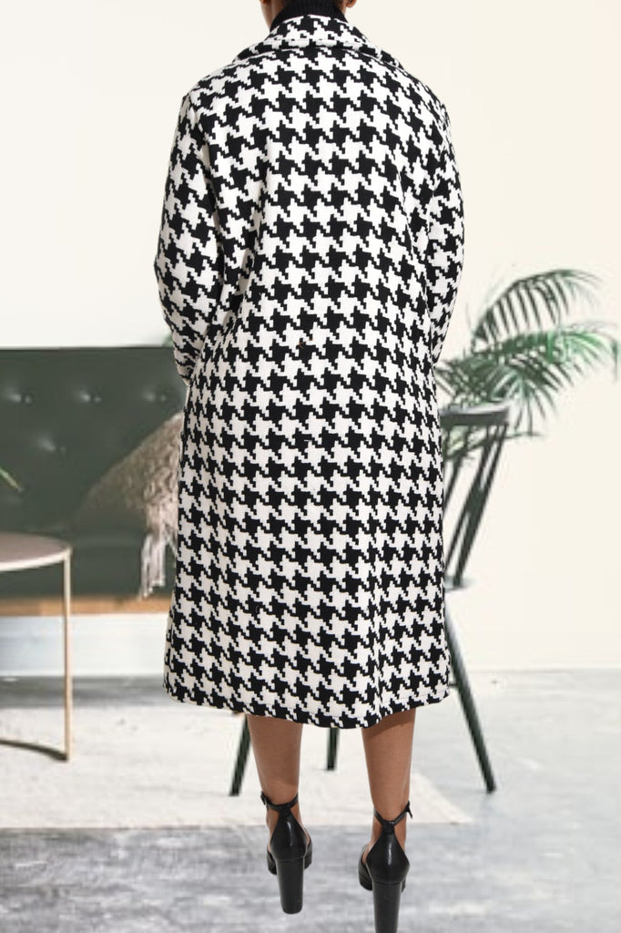 Houndstooth Heavy Weight Long Button Coat - StylePhase SA