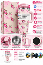 Pink floral tumbler product details and dimensions