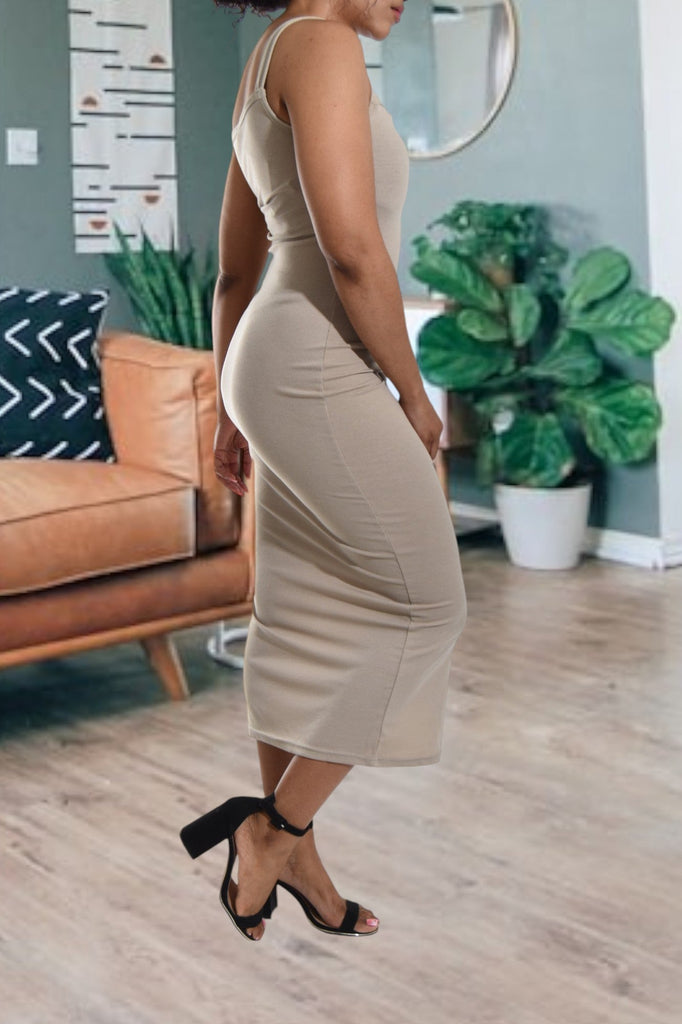 Khaki Rib Bodycon Slit Dress - StylePhase SA