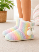Kids Pastel Rainbow Knit Fur-Lined Slipper Boots - StylePhase SA