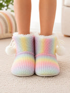 Kids Pastel Rainbow Knit Fur-Lined Slipper Boots - StylePhase SA