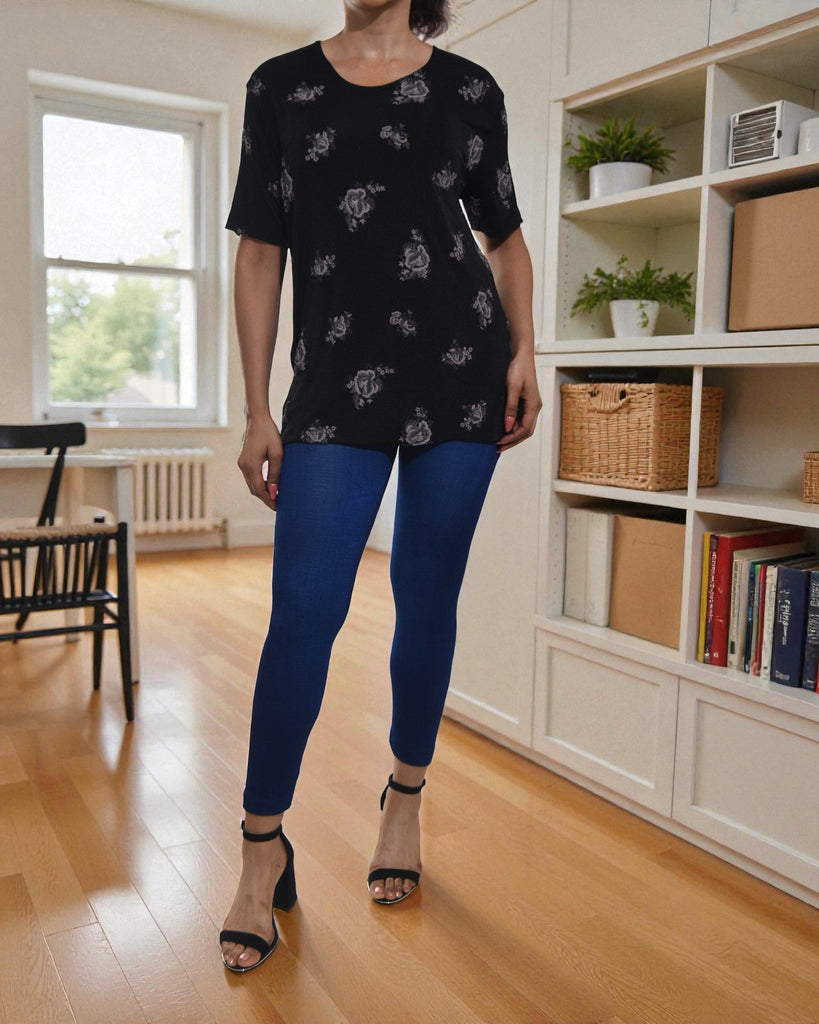 Ladie Black Printed Short Sleeve Top - StylePhase SA