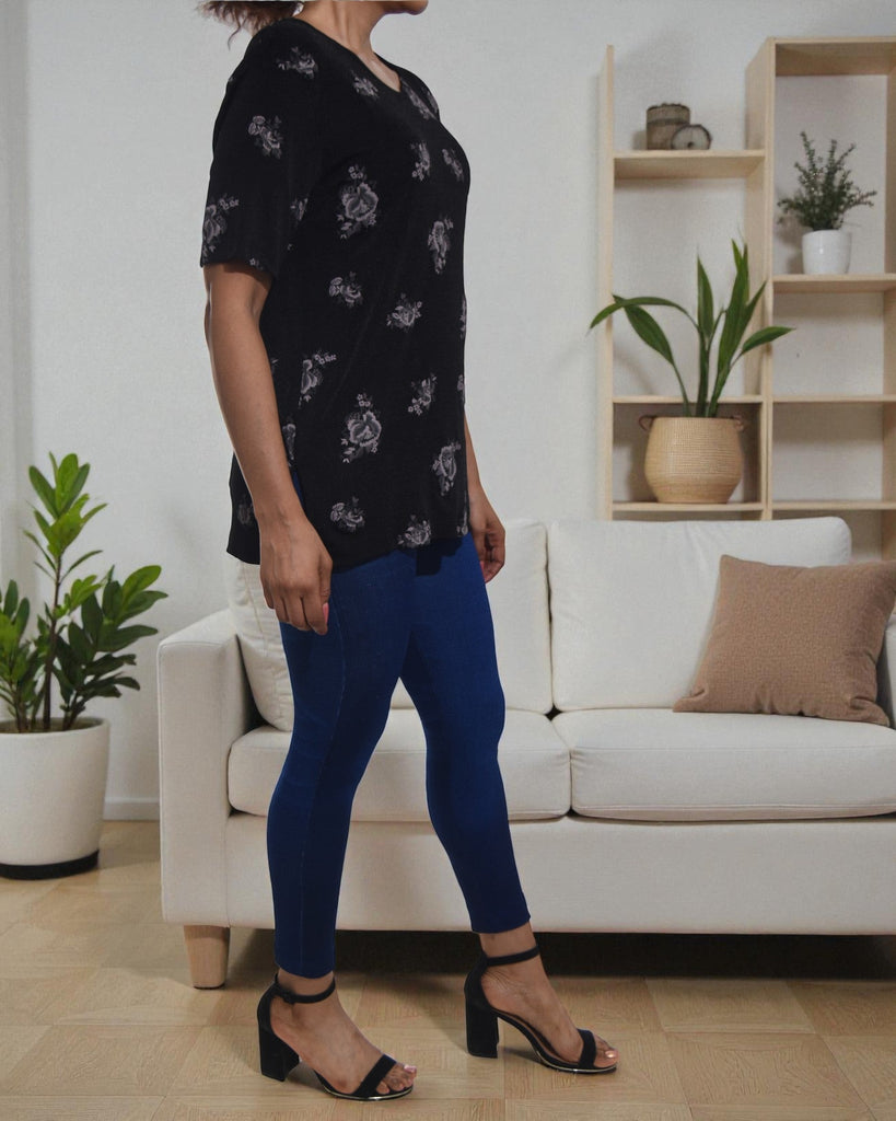 Ladie Black Printed Short Sleeve Top - StylePhase SA