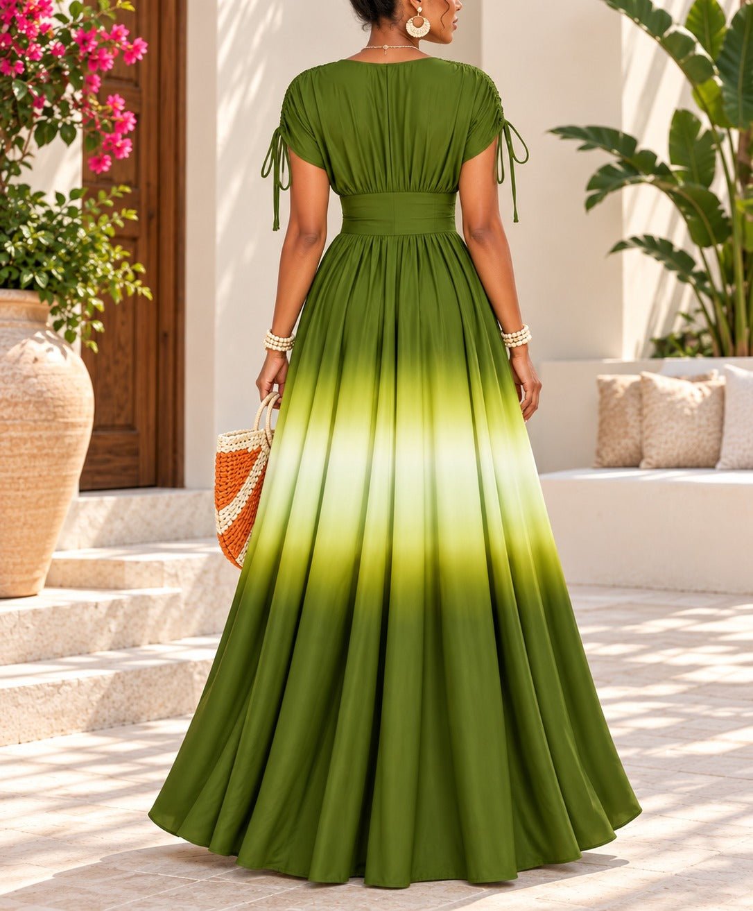 Ladie Olive Green Ombre Deep V-Neck Maxi Dress - StylePhase SA