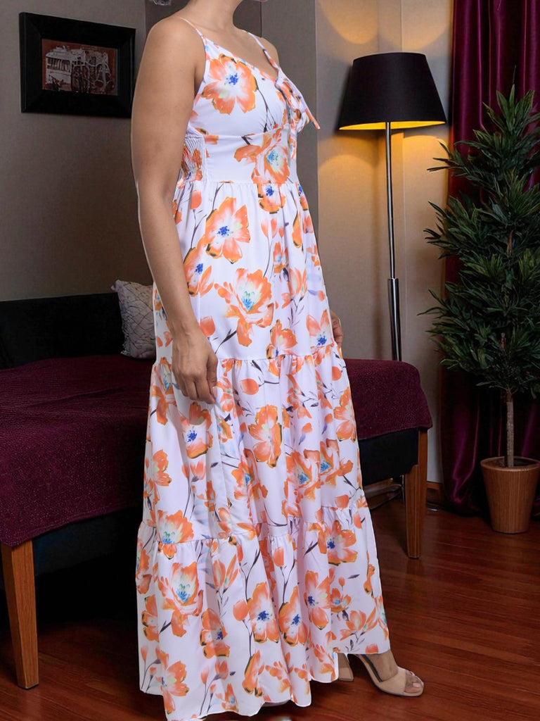 Ladie V Neck Strappy Maxi Dress - Blue Floral - StylePhase SA