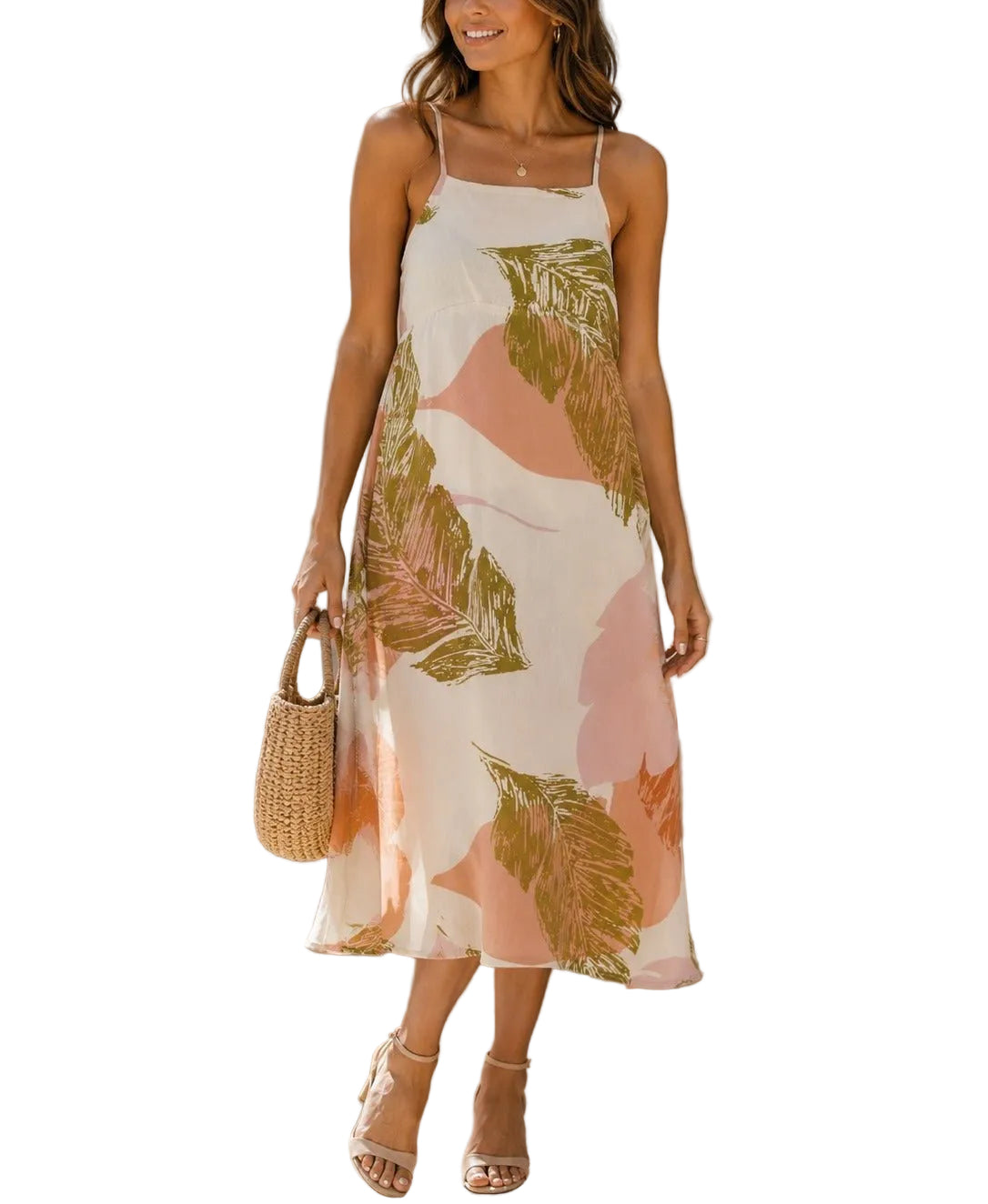 Ladies A Line Linen Dress-Big Leaf - StylePhase SA