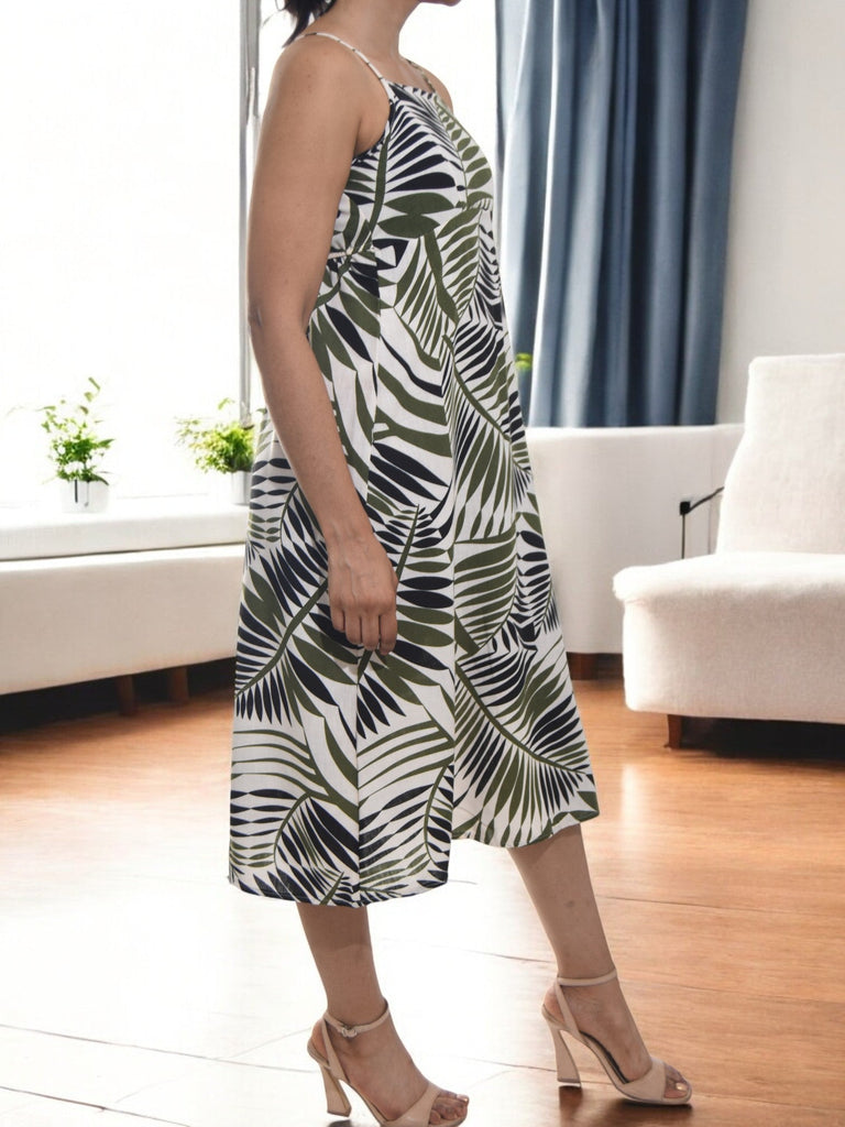 Ladies A Line Linen Dress - Fern Print - StylePhase SA