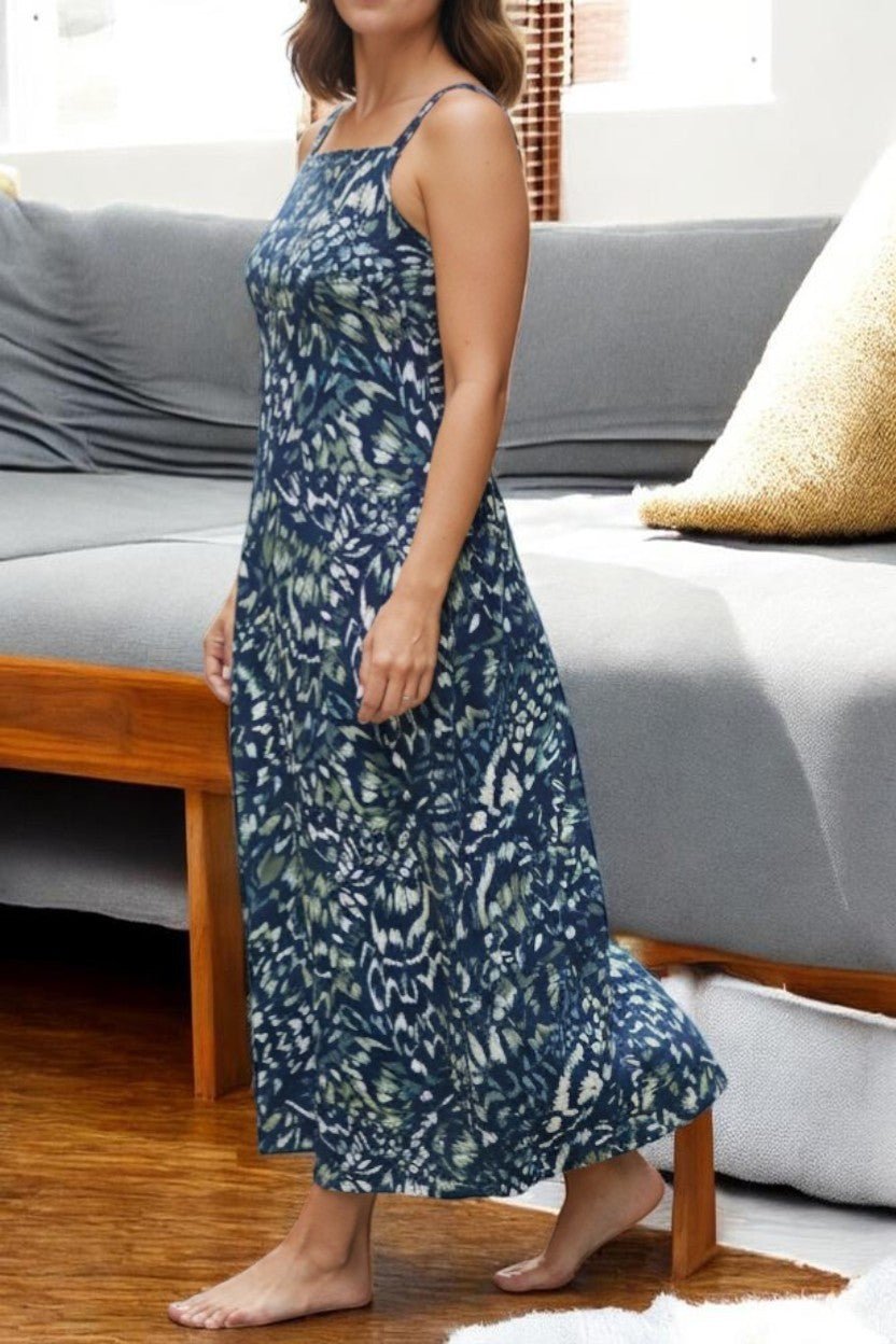 Ladies A Line Linen Dress - Navy And Green - StylePhase SA