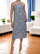 Ladies A Line Linen Dress - Navy Grey Paisley - StylePhase SA