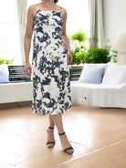 Ladies A Line Linen Dress - Navy Print - StylePhase SA