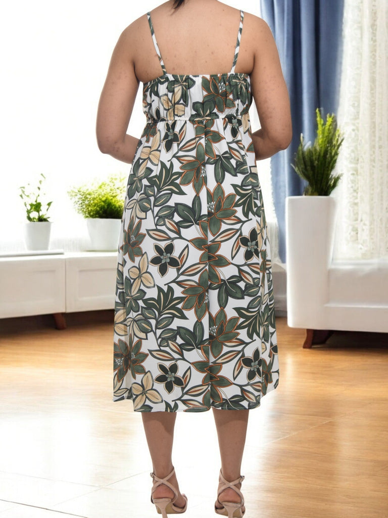 Ladies A Line Linen Dress - Olive Green Flowers - StylePhase SA