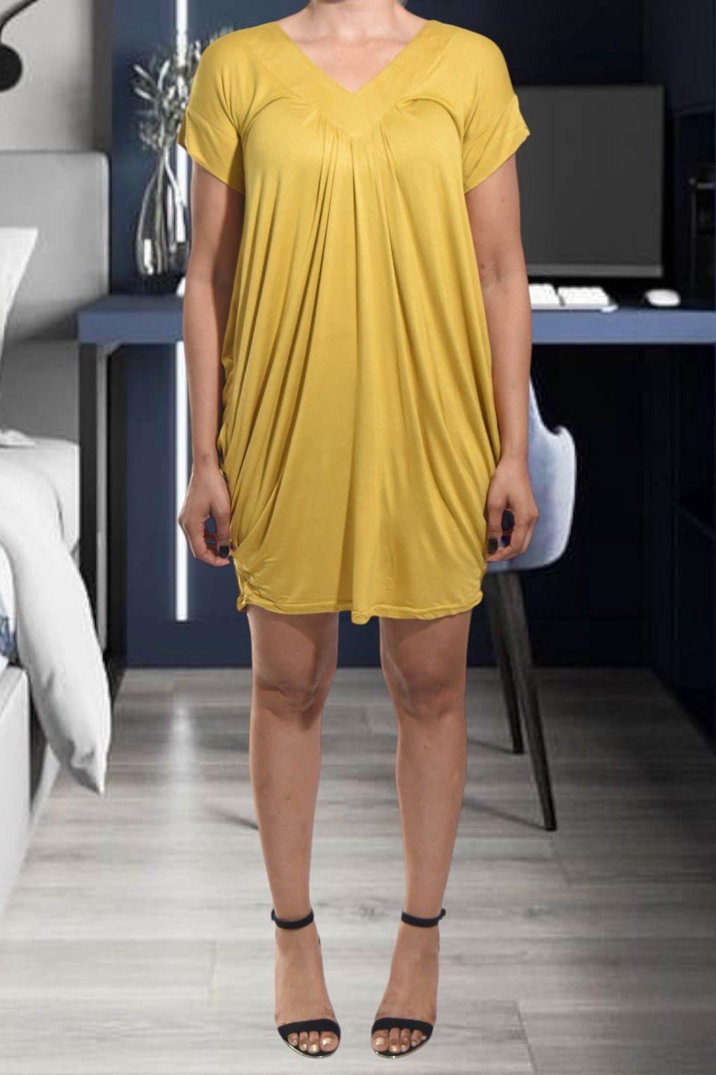 Ladies A - Line Pleated Mustard Dress - StylePhase SA