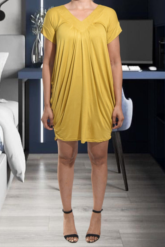 Ladies A - Line Pleated Mustard Dress - StylePhase SA