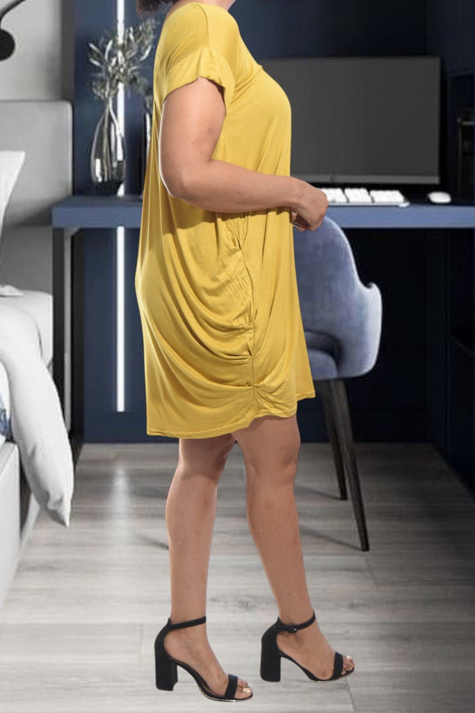 Ladies A - Line Pleated Mustard Dress - StylePhase SA