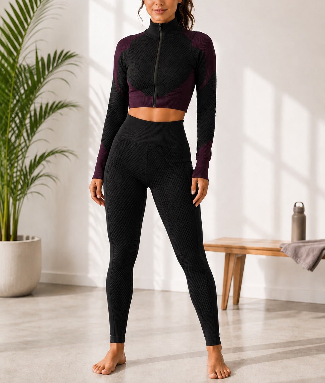 Ladies Activewear Set-Black And Maroon - StylePhase SA