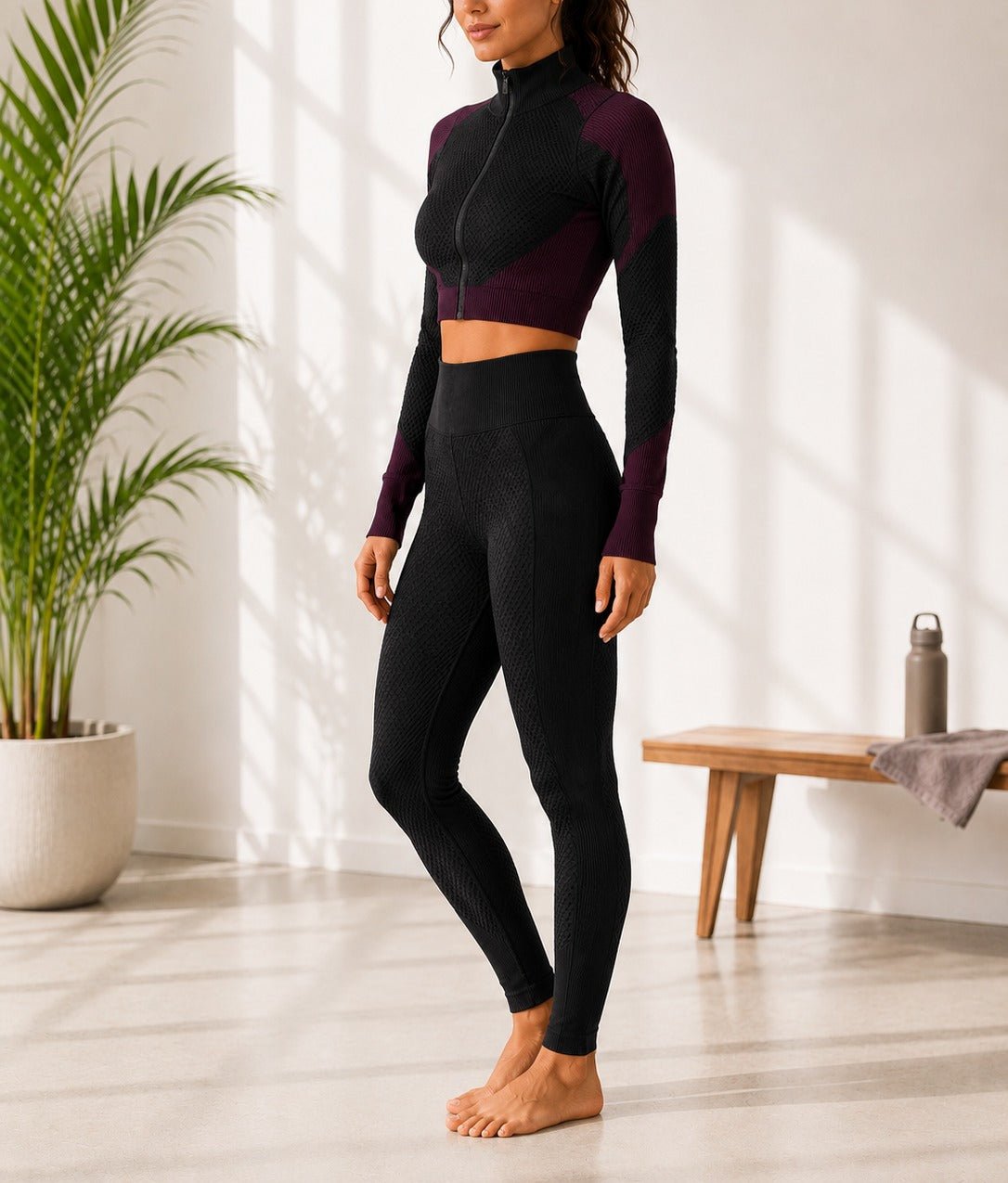 Ladies Activewear Set-Black And Maroon - StylePhase SA