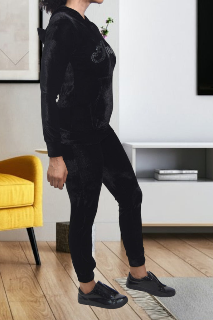 Ladies Angel Studded Velour Tracksuit Set - StylePhase SA