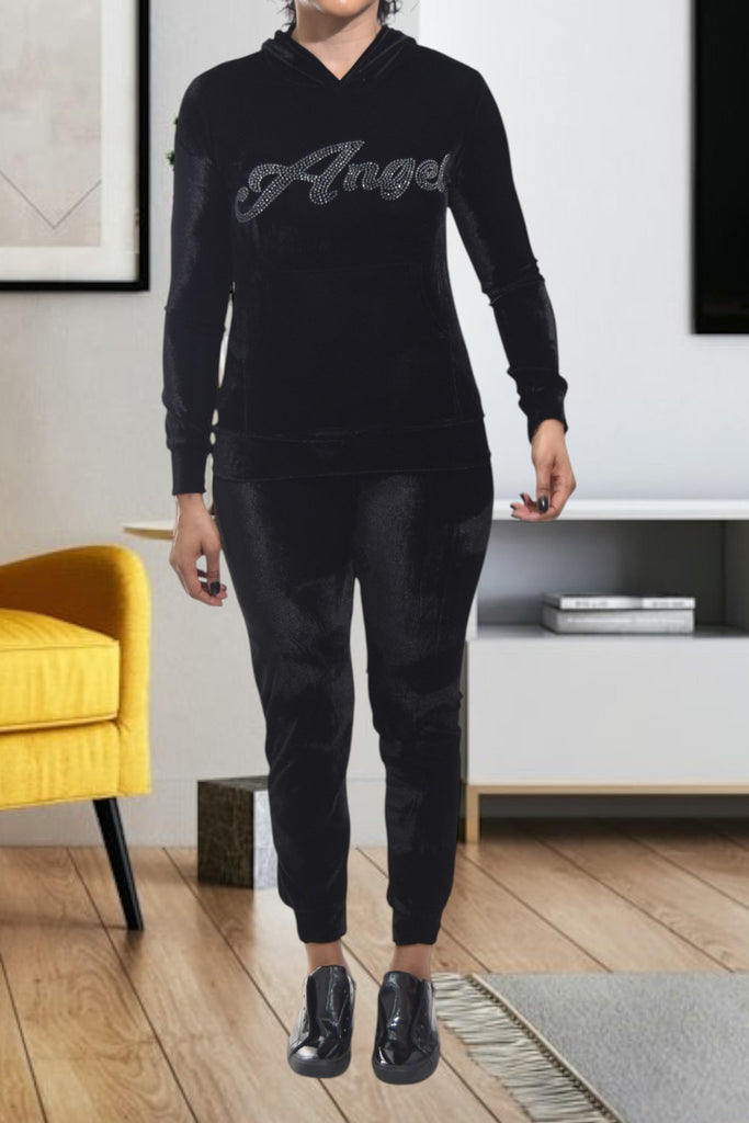 Ladies Angel Studded Velour Tracksuit Set - StylePhase SA