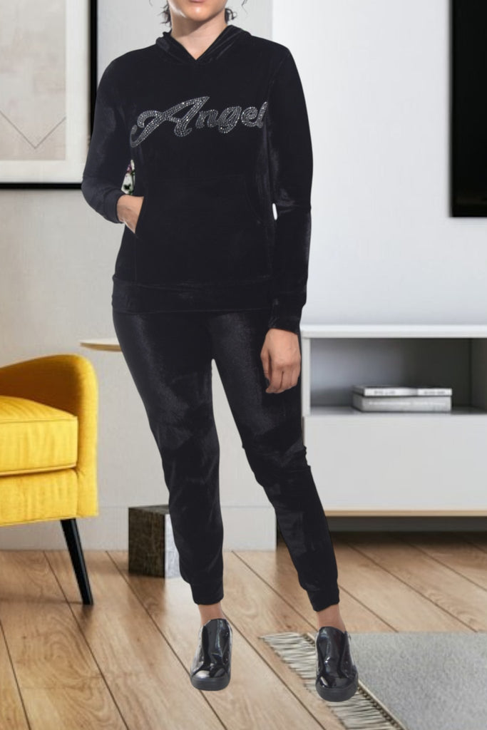 Ladies Angel Studded Velour Tracksuit Set - StylePhase SA