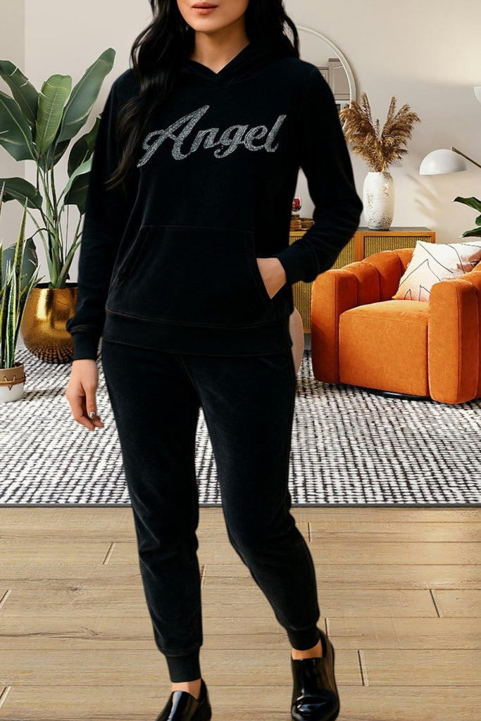 Ladies Angel Studded Velour Tracksuit Set - StylePhase SA