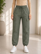 Ladies Army Green Mid-Rise Drawstring Cargo Jogger - StylePhase SA