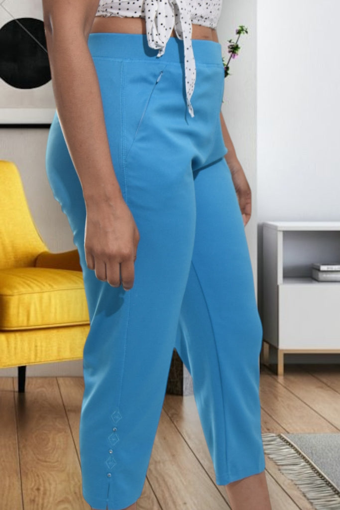 Ladies Baby Blue Capri Zip Pants - StylePhase SA