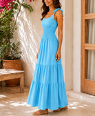 Ladies Baby Blue Tie Shoulder Tiered Maxi Dress - StylePhase SA