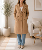 Ladies Beige 6 Button Melton Open Coat - StylePhase SA